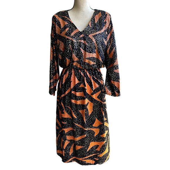 Vintage Long Sleeve Glitter Tiger Dress by Patra - Picture 1 of 3